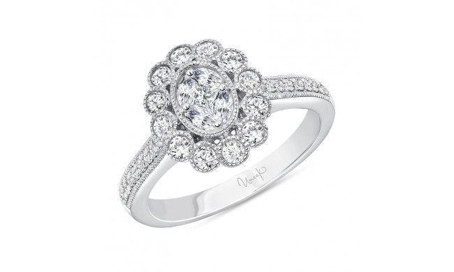 Uneek Petals Design Cluster Diamond Center Ring with Pave Diamond Shank - LVRG3103W