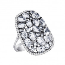 Meira T Silver Cocktail Ring with White Topaz and Diamonds